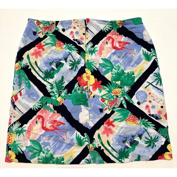 Talbots Womens Skirt Size 14 Tropical Floral Print Flamingo Pineapple Shells - Picture 2 of 5